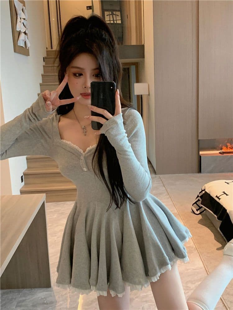 패션 폭발 핫걸 바람 드레스 가을 새로운 허리 수축 품격 플리츠 순수한 욕망 한 마디 타이트 스커트 긴팔 치마 상세 이미지 13