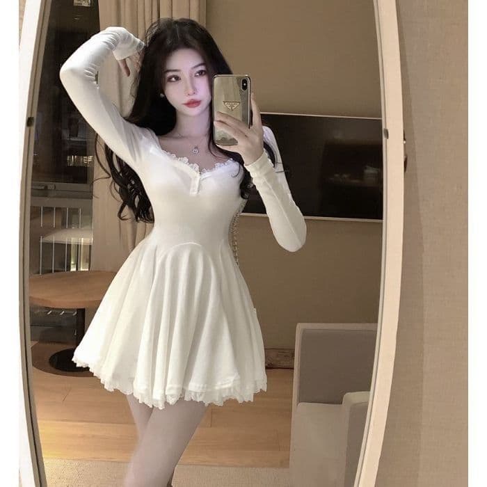 패션 폭발 핫걸 바람 드레스 가을 새로운 허리 수축 품격 플리츠 순수한 욕망 한 마디 타이트 스커트 긴팔 치마 상세 이미지 17