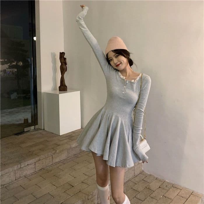 디자인 센스 작은 대중 검정색 몸매 가꾸기 긴팔 여성 드레스 가을 작은 키 한 마디 미니 스커트 허리 수축 슬림해 보이는 치마 상세 이미지 18