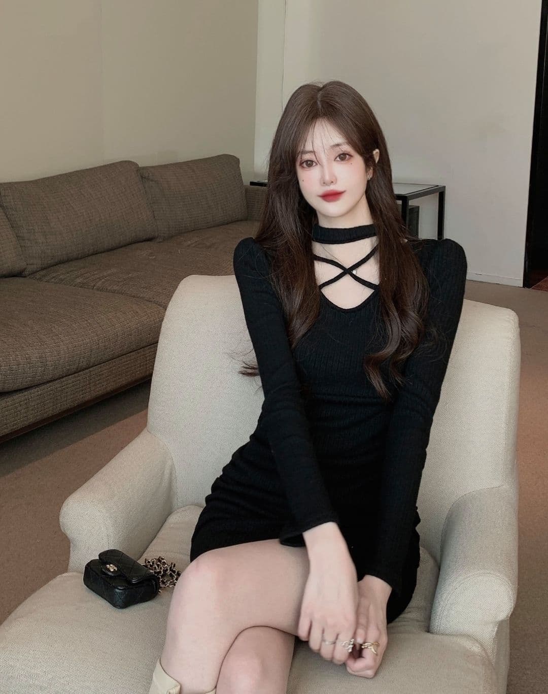 심장 기계 행침 목 긴팔 슬림해 보이는 섹시함 주름 여성 드레스 가을 새로운 몸매 가꾸기 다용도 품격 타이트 스커트 상세 이미지 10