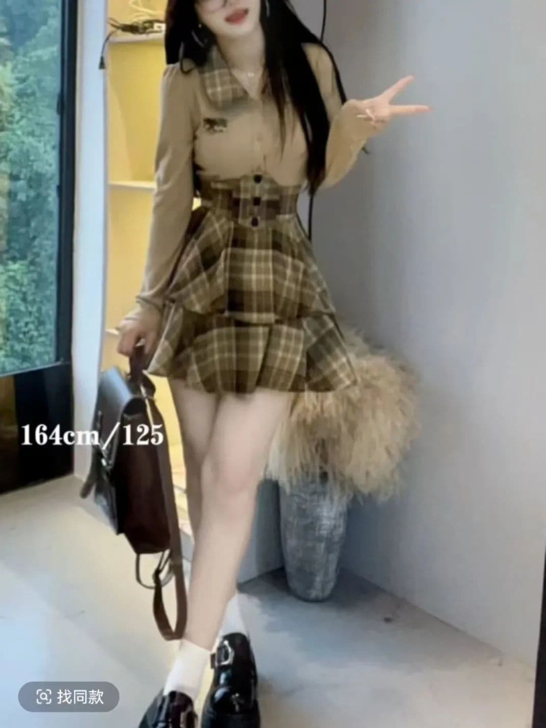 한국 동대문 순수한 욕망 jk 유니폼 세트 여성 가을 겨울 허리 수축 퍼프 미니 스커트 슬림해 보이는 셔츠 맨위 투피스 세트 상세 이미지 14