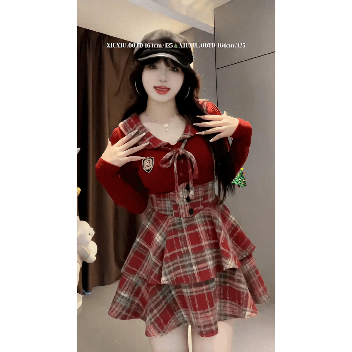 슈퍼 화재 순수한 욕망 바람 jk 유니폼 세트 여성 봄 가을 새로운 패치워크 셔츠 체크무늬 허리 치마 슬림해 보이는 투피스 세트 이미지 5