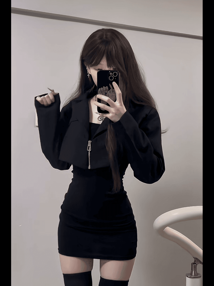 슈퍼 화재 이른 가을 한 부서 달콤한 핫걸 품격 ins 정장 짧은 외투 몸매 가꾸기 타이트 스커트 드레스 복장 세트 여성 상세 이미지 5