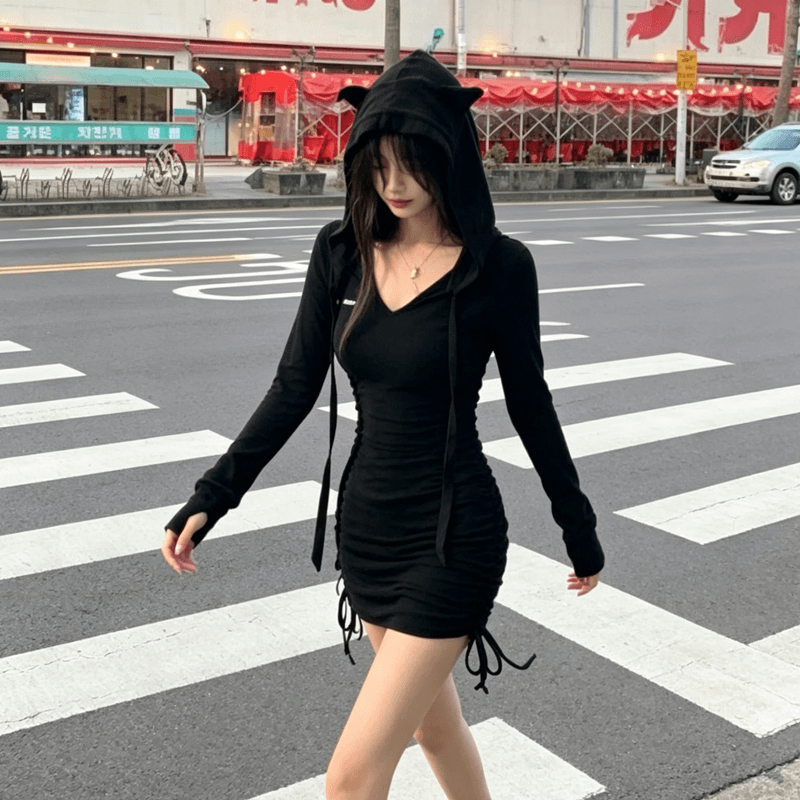 2026 새로운 가을 겨울 핫걸 터미네이터 불모지 바람 후드 여성 드레스 디자인 센스 펌프 Pleat 순수한 욕망 몸매 가꾸기 치마