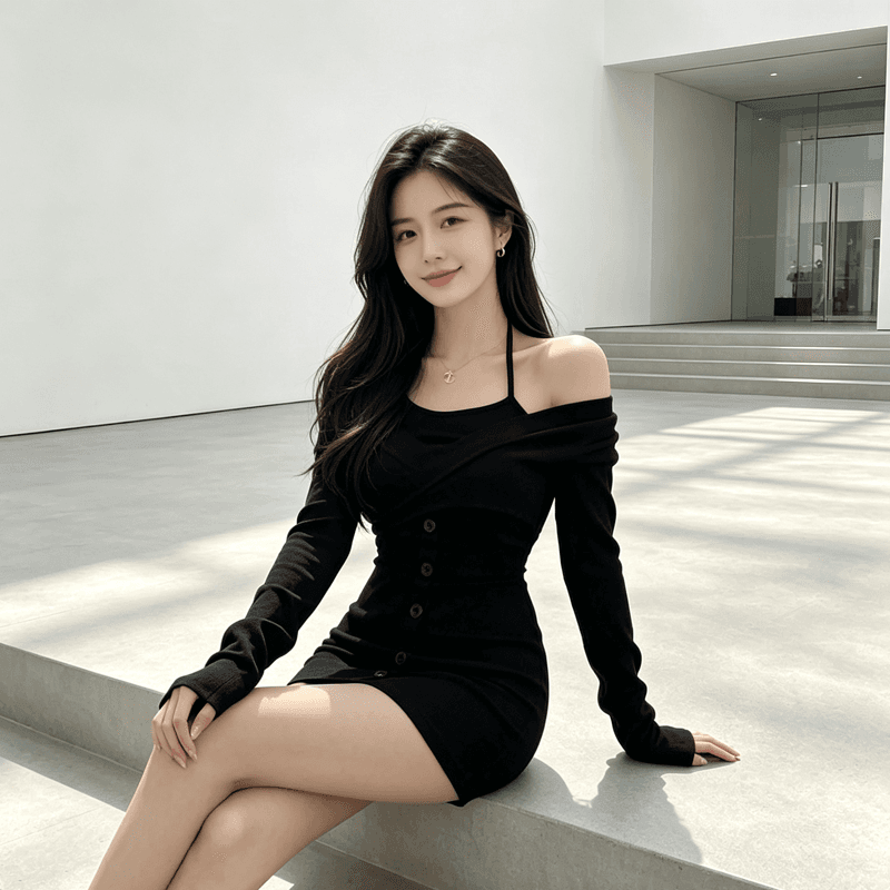 페이크 레이어드 핫걸 오프숄더 슬립 여성 드레스 2026 년 봄 가을 새로운 타이트 슬림해 보이는 섹시함 타이트 스커트