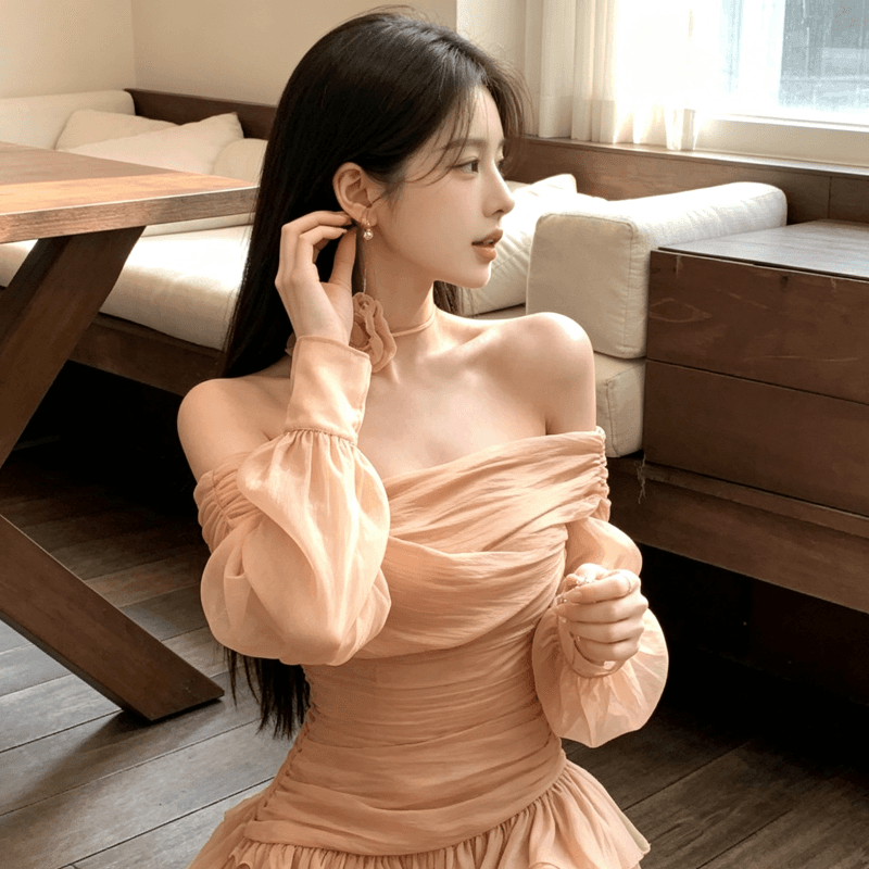 핫걸 섹시함 오프숄더 여성 드레스 가을 2026 새로운 순수한 욕망 바람 허리 수축 슬림해 보이는 오프숄더 케이크 미니 스커트 상세 이미지 11