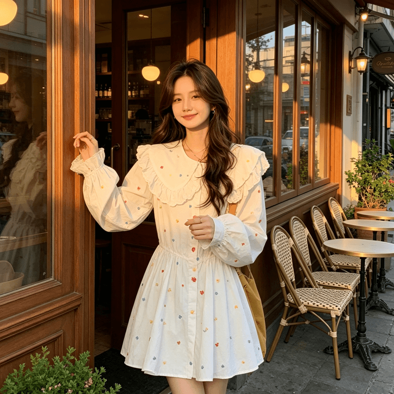 달콤함 인형 드레스 귀여운 디자인 루즈핏 여름 새로운 연령 감소 프린트 긴팔 슬림해 보이는 미니 스커트 치마 아이들 이미지 3