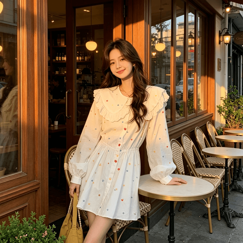 달콤함 인형 드레스 귀여운 디자인 루즈핏 여름 새로운 연령 감소 프린트 긴팔 슬림해 보이는 미니 스커트 치마 아이들 상세 이미지 4