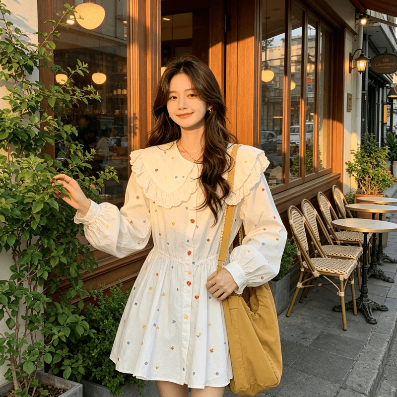 달콤함 인형 드레스 귀여운 디자인 루즈핏 여름 새로운 연령 감소 프린트 긴팔 슬림해 보이는 미니 스커트 치마 아이들 상세 이미지 7