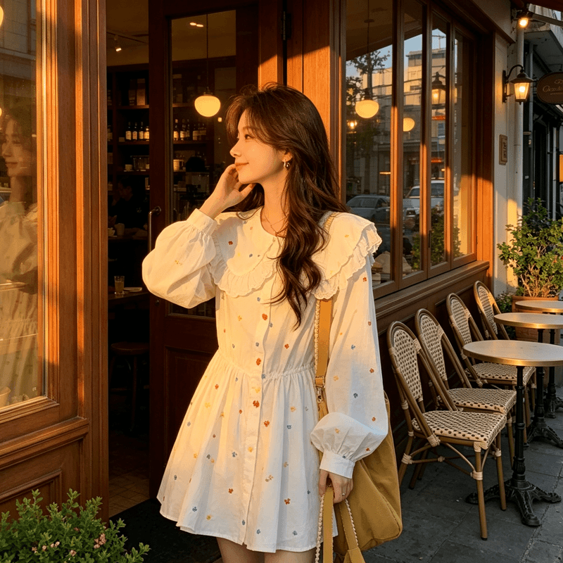 달콤함 인형 드레스 귀여운 디자인 루즈핏 여름 새로운 연령 감소 프린트 긴팔 슬림해 보이는 미니 스커트 치마 아이들 상세 이미지 9