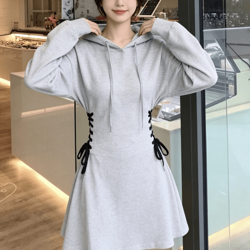 2026 작은 키 봄 가을 새로운 프랑스식 소녀 레트로 품격 바지 스커트 프랑스 작은 대중 후드티 드레스
