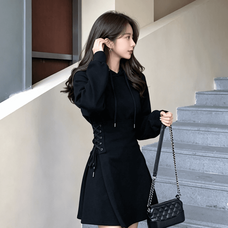 2026 작은 키 봄 가을 새로운 프랑스식 소녀 레트로 품격 바지 스커트 프랑스 작은 대중 후드티 드레스 상세 이미지 10