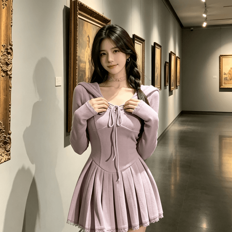 첫사랑 순수한 욕망 달콤함 장난기 넘치는 아름다운 니트 여성 드레스 봄 가을 고유 한 아름다운 핫걸 허리 수축 작은 대중 치마 이미지 3