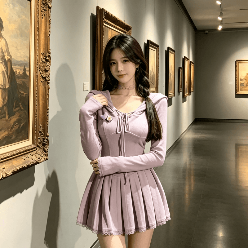 첫사랑 순수한 욕망 달콤함 장난기 넘치는 아름다운 니트 여성 드레스 봄 가을 고유 한 아름다운 핫걸 허리 수축 작은 대중 치마 이미지 4