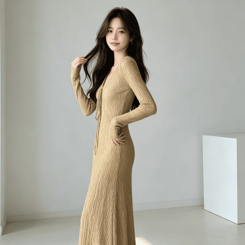 아름다운 프랑스식 부드러운 바람 레이스업 레이스 여성 드레스 가을 새로운 순수한 욕망 바람 몸매 가꾸기 슬림해 보이는 품격 롱 스커트