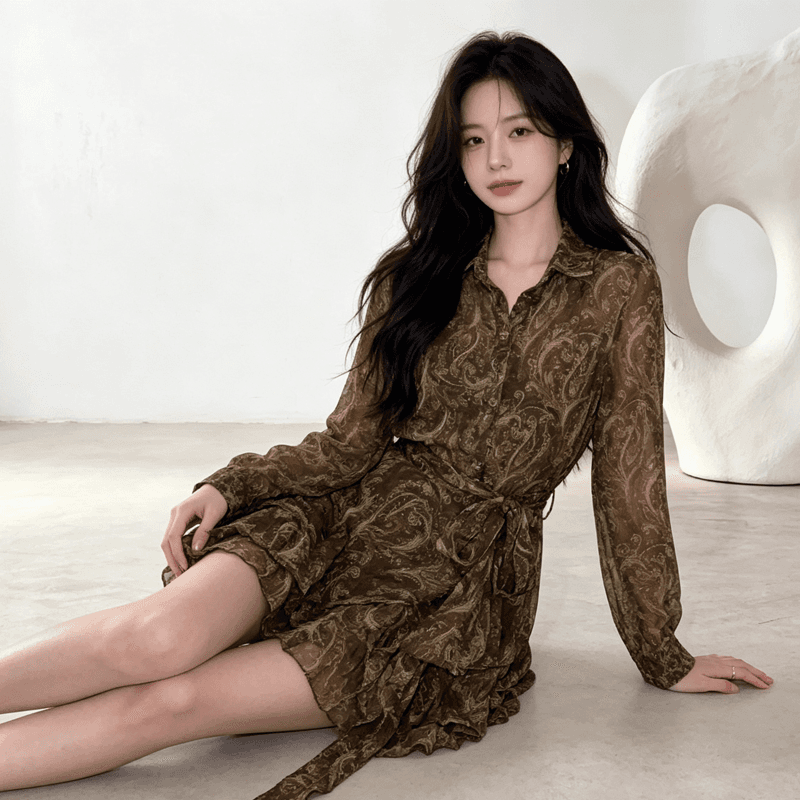 아름다움 라드. 바람 프랑스식 꼬집기 허리 드레스 여성 긴 소매 허리 수축 슬림해 보이는 품격 치마 프랑스식 착용 가져 가라. 2026 년 새로운 상세 이미지 15