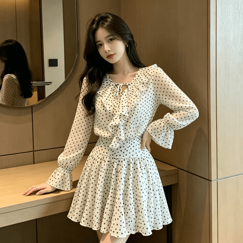 슈퍼 화재 가을 새로운 한 부서 외국 가스 미니 스커트 여성 허리 수축 슬림해 보이는 레트로 빛 럭셔리 품격 우아함 여성 드레스 상세 이미지 6