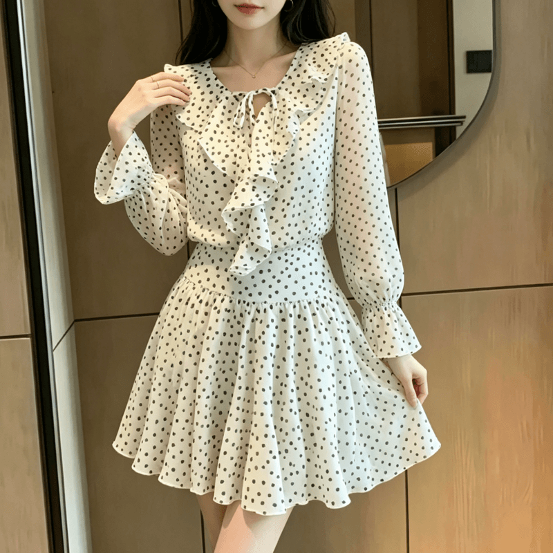 슈퍼 화재 가을 새로운 한 부서 외국 가스 미니 스커트 여성 허리 수축 슬림해 보이는 레트로 빛 럭셔리 품격 우아함 여성 드레스 상세 이미지 12