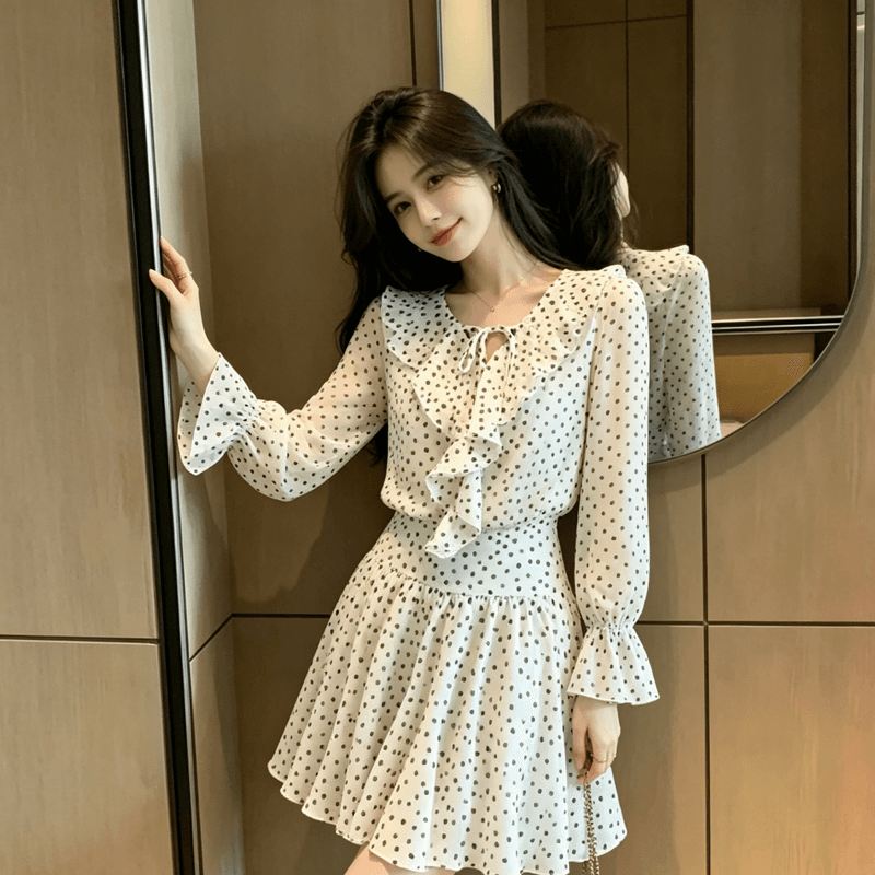 슈퍼 화재 가을 새로운 한 부서 외국 가스 미니 스커트 여성 허리 수축 슬림해 보이는 레트로 빛 럭셔리 품격 우아함 여성 드레스 상세 이미지 13