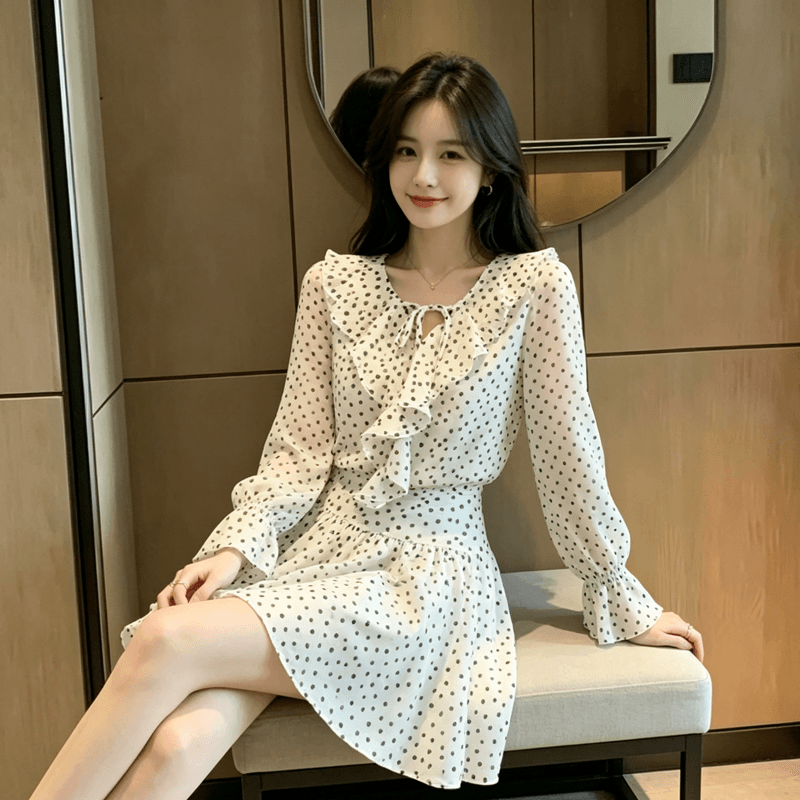 슈퍼 화재 가을 새로운 한 부서 외국 가스 미니 스커트 여성 허리 수축 슬림해 보이는 레트로 빛 럭셔리 품격 우아함 여성 드레스 상세 이미지 14
