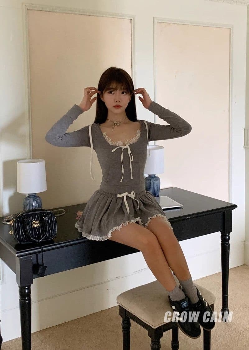 레이스 조각 회색 쇼트 스타일 티셔츠 후드 티 스웨터 핫걸 세트 여성 가을 한 마디 반신 스커트 캐주얼 투피스 세트 상세 이미지 14