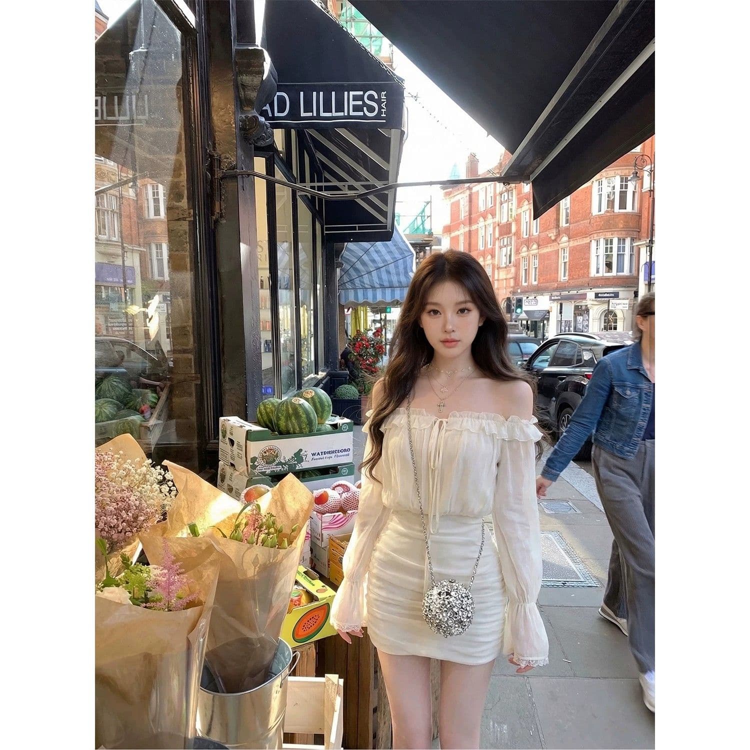 순수한 욕망 바람 오프숄더 봄 주름 여성 드레스 이른 봄 새로운 프릴 몸매 가꾸기 슬림해 보이는 타이트 스커트 미니 스커트 상세 이미지 9