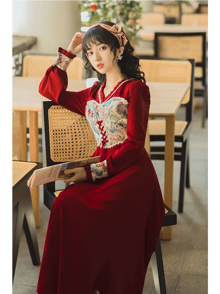이른 가을 새로운 레트로 스타일 부드러운 품격 허리 수축 슬림해 보이는 디자인 센스 작은 대중 패션 연령 감소 프랑스식 여성 드레스 상세 이미지 10