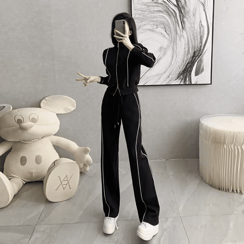 슈퍼 화재 유럽 상품 새로운 튀김 거리 캐주얼 스포츠 슈트 여성 새로운 패션 오픈 가디건 후드티 와이드 레그 팬츠 투피스 세트 트렌디