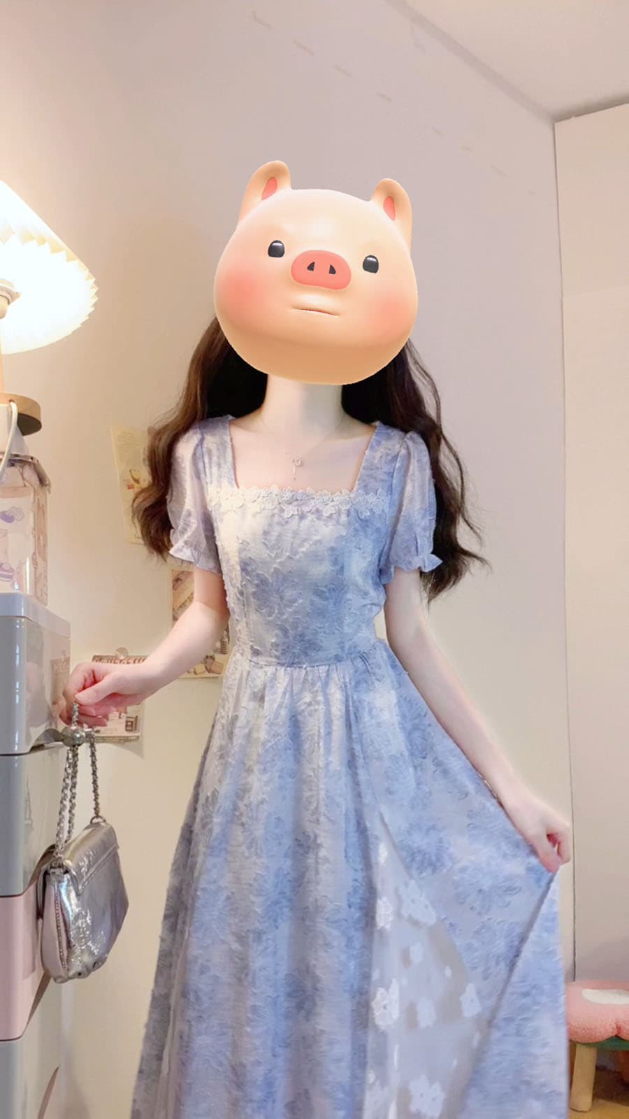 실사 소문 꽃 편지 빅 사이즈 여름 새로운 프랑스식 달콤함 3 차원 프린트 패치워크 한 마디 진자 드레스 상세 이미지 4