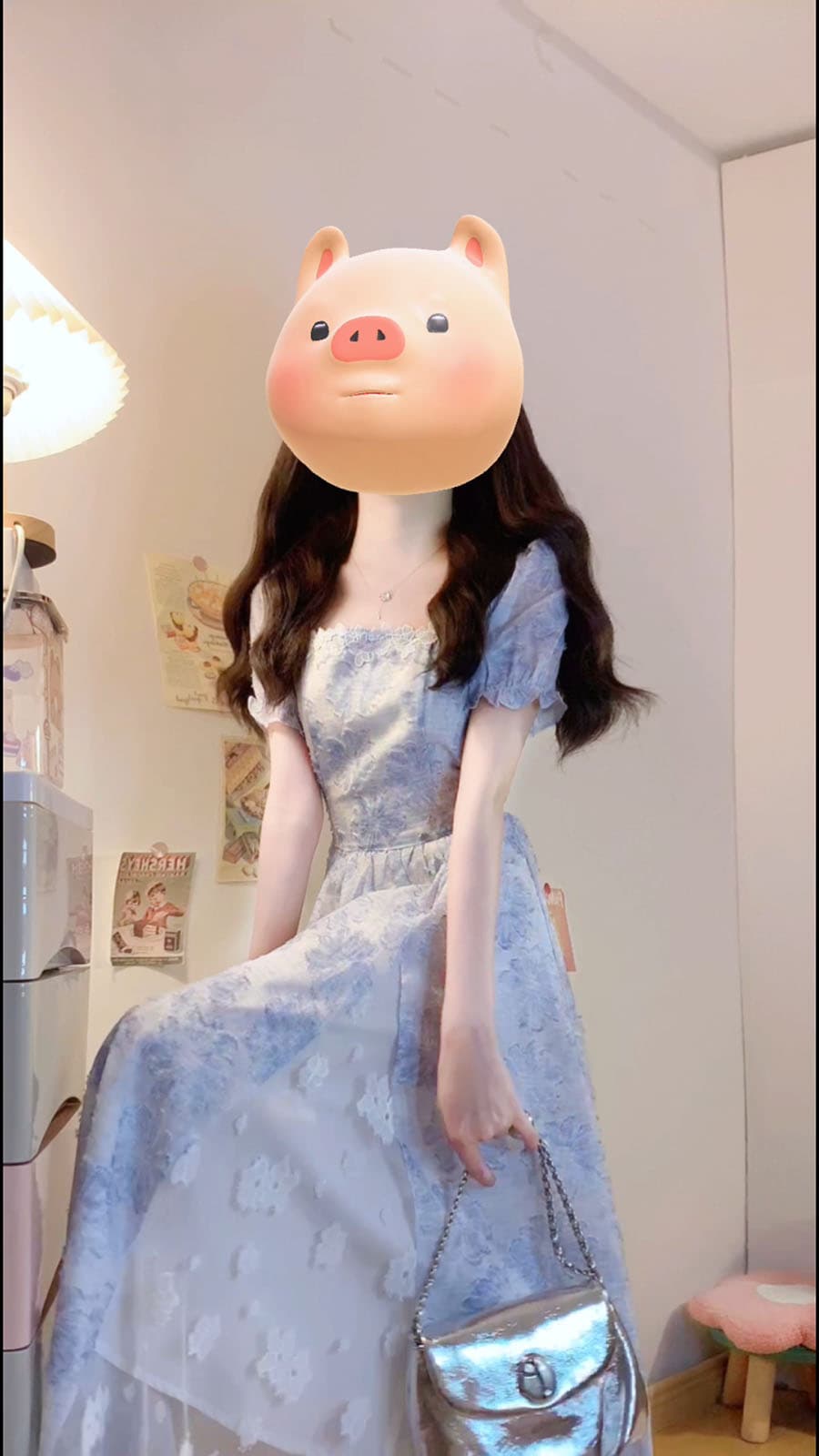 실사 소문 꽃 편지 빅 사이즈 여름 새로운 프랑스식 달콤함 3 차원 프린트 패치워크 한 마디 진자 드레스 상세 이미지 5