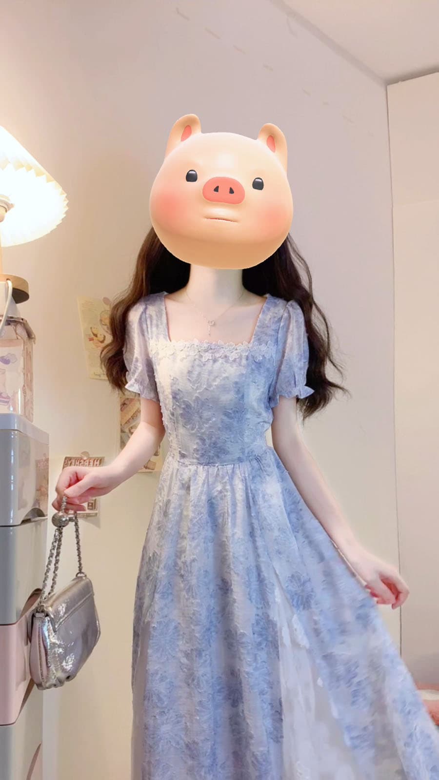 실사 소문 꽃 편지 빅 사이즈 여름 새로운 프랑스식 달콤함 3 차원 프린트 패치워크 한 마디 진자 드레스 상세 이미지 7