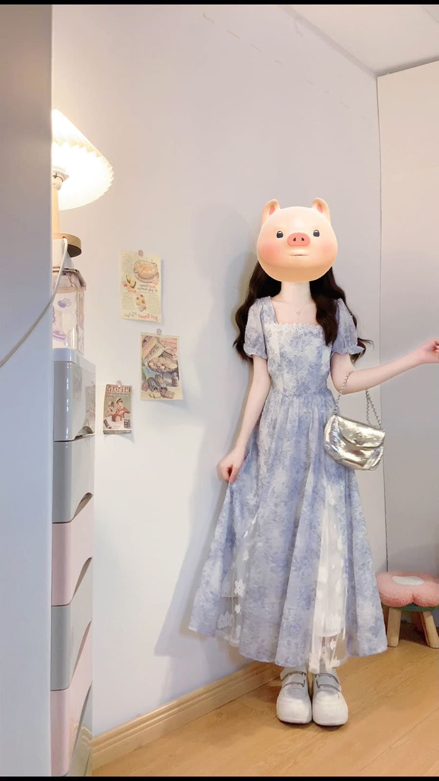 실사 소문 꽃 편지 빅 사이즈 여름 새로운 프랑스식 달콤함 3 차원 프린트 패치워크 한 마디 진자 드레스 상세 이미지 11