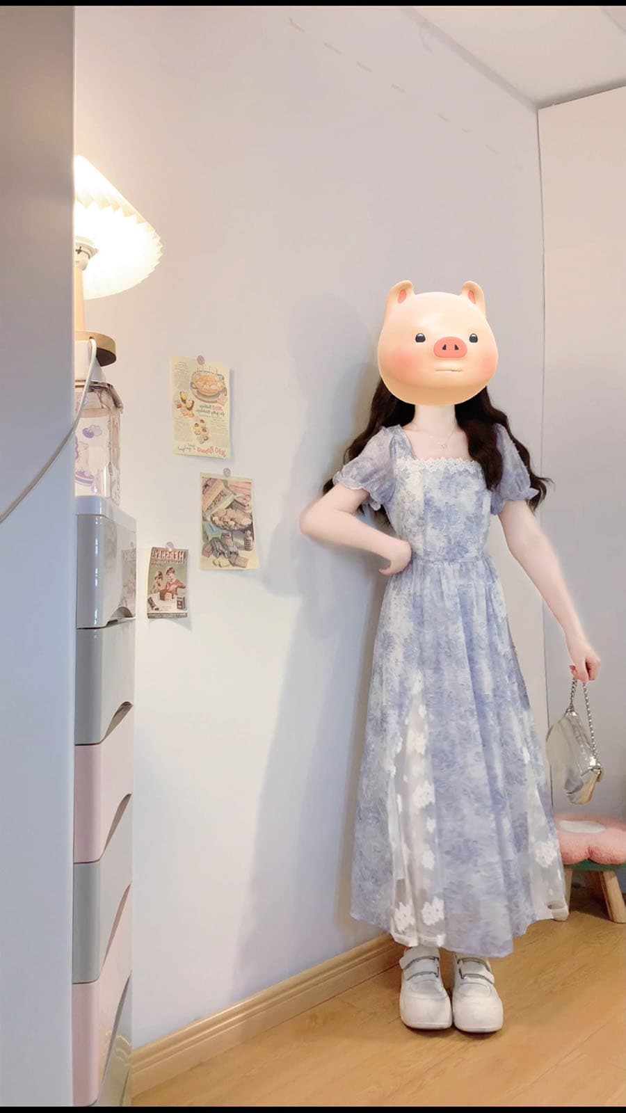 실사 소문 꽃 편지 빅 사이즈 여름 새로운 프랑스식 달콤함 3 차원 프린트 패치워크 한 마디 진자 드레스 상세 이미지 12