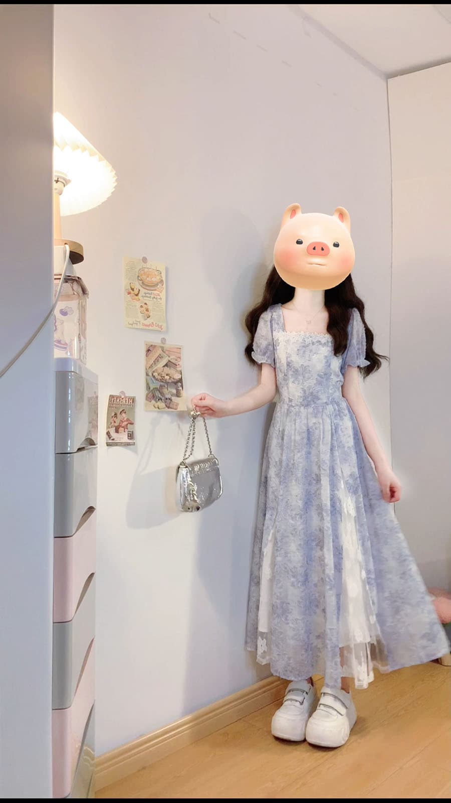 실사 소문 꽃 편지 빅 사이즈 여름 새로운 프랑스식 달콤함 3 차원 프린트 패치워크 한 마디 진자 드레스 상세 이미지 13