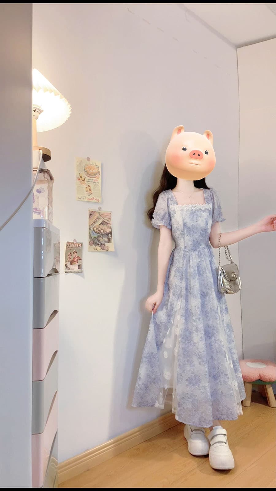 실사 소문 꽃 편지 빅 사이즈 여름 새로운 프랑스식 달콤함 3 차원 프린트 패치워크 한 마디 진자 드레스 상세 이미지 14