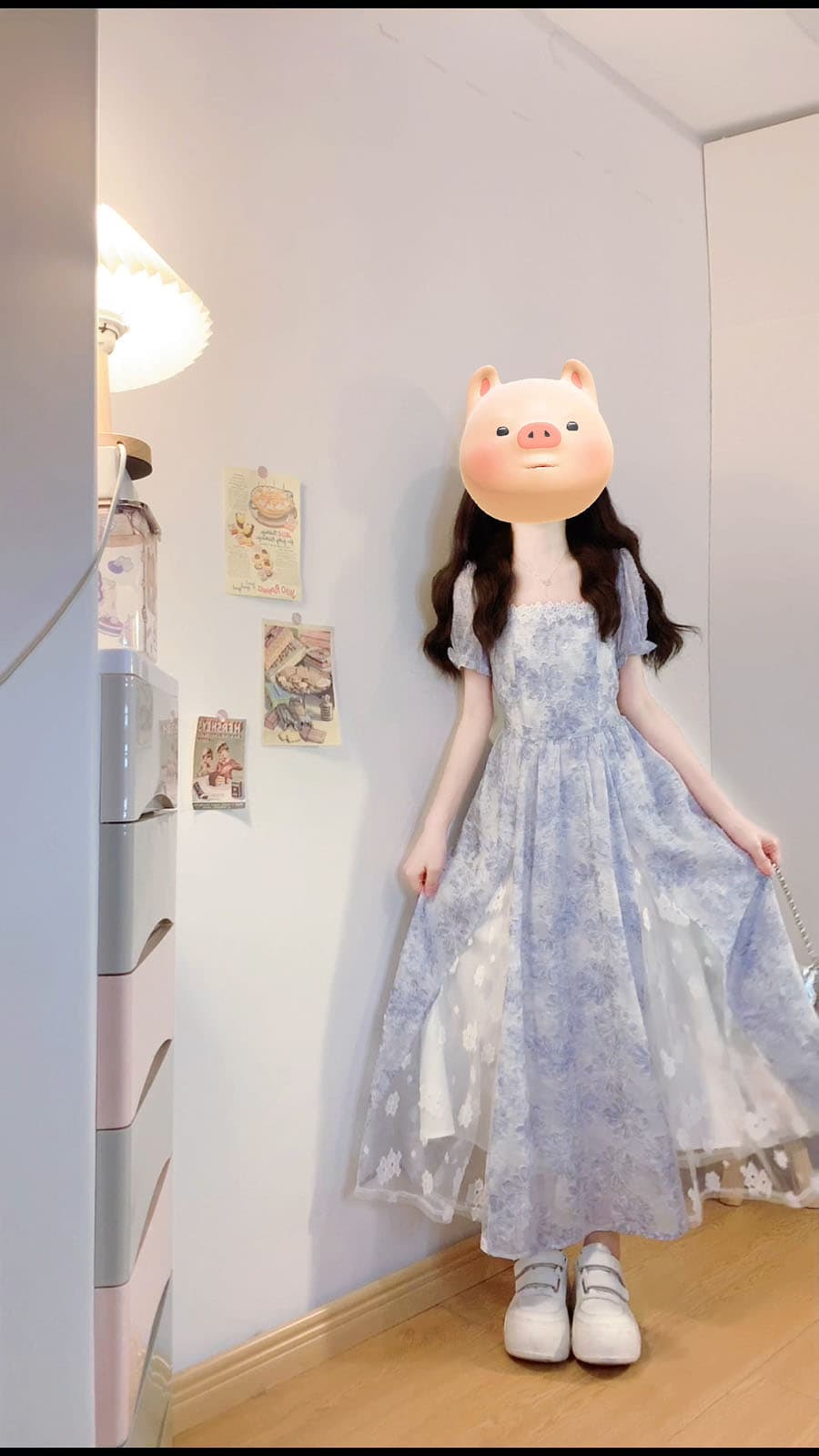실사 소문 꽃 편지 빅 사이즈 여름 새로운 프랑스식 달콤함 3 차원 프린트 패치워크 한 마디 진자 드레스 상세 이미지 16