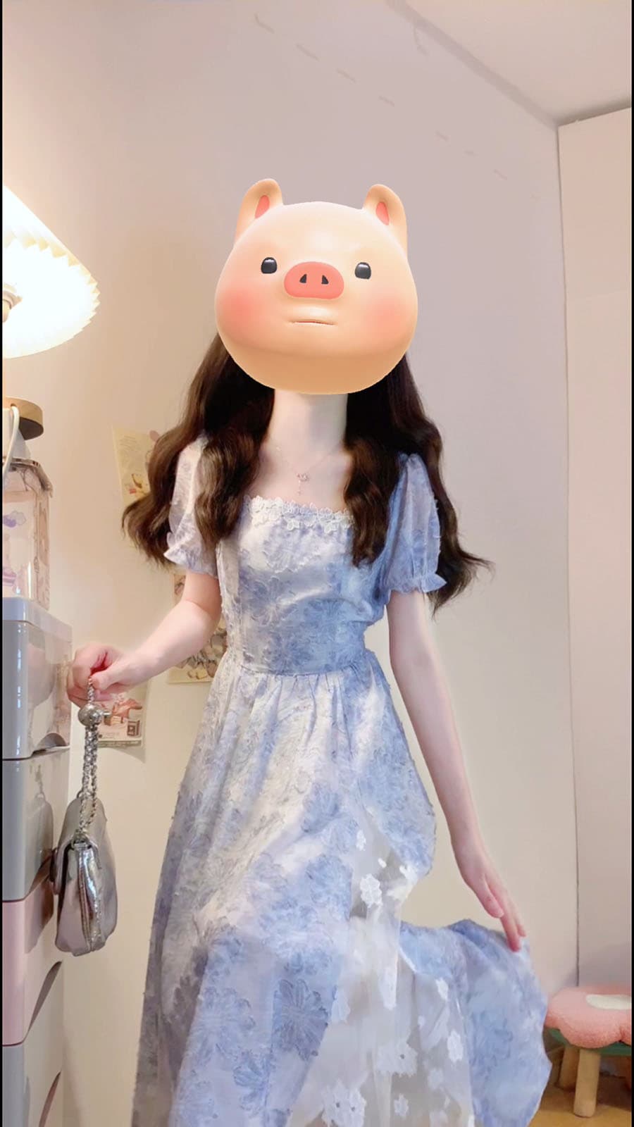 실사 소문 꽃 편지 빅 사이즈 여름 새로운 프랑스식 달콤함 3 차원 프린트 패치워크 한 마디 진자 드레스 이미지 2