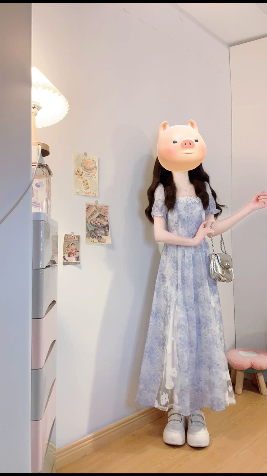 실사 소문 꽃 편지 빅 사이즈 여름 새로운 프랑스식 달콤함 3 차원 프린트 패치워크 한 마디 진자 드레스 이미지 4
