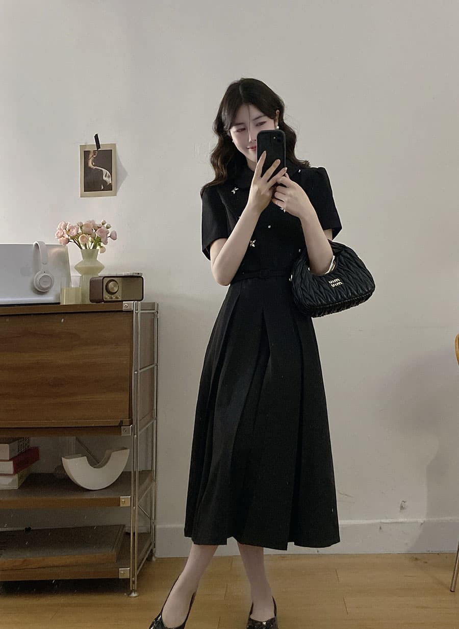 실사 빅 사이즈 새로운 여름 POLO 칼라 미니멀리즘 다용도 슬림해 보이는 허리 수축 디자인 연령 감소 그는 벤 바람 드레스 상세 이미지 9