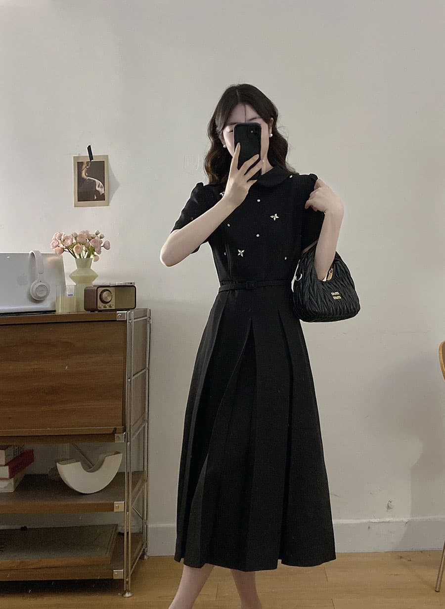 실사 빅 사이즈 새로운 여름 POLO 칼라 미니멀리즘 다용도 슬림해 보이는 허리 수축 디자인 연령 감소 그는 벤 바람 드레스 상세 이미지 10