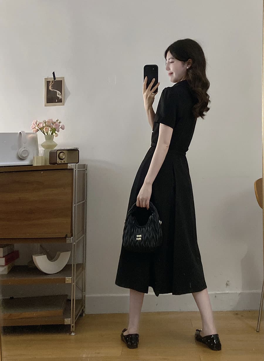 실사 빅 사이즈 새로운 여름 POLO 칼라 미니멀리즘 다용도 슬림해 보이는 허리 수축 디자인 연령 감소 그는 벤 바람 드레스 상세 이미지 12