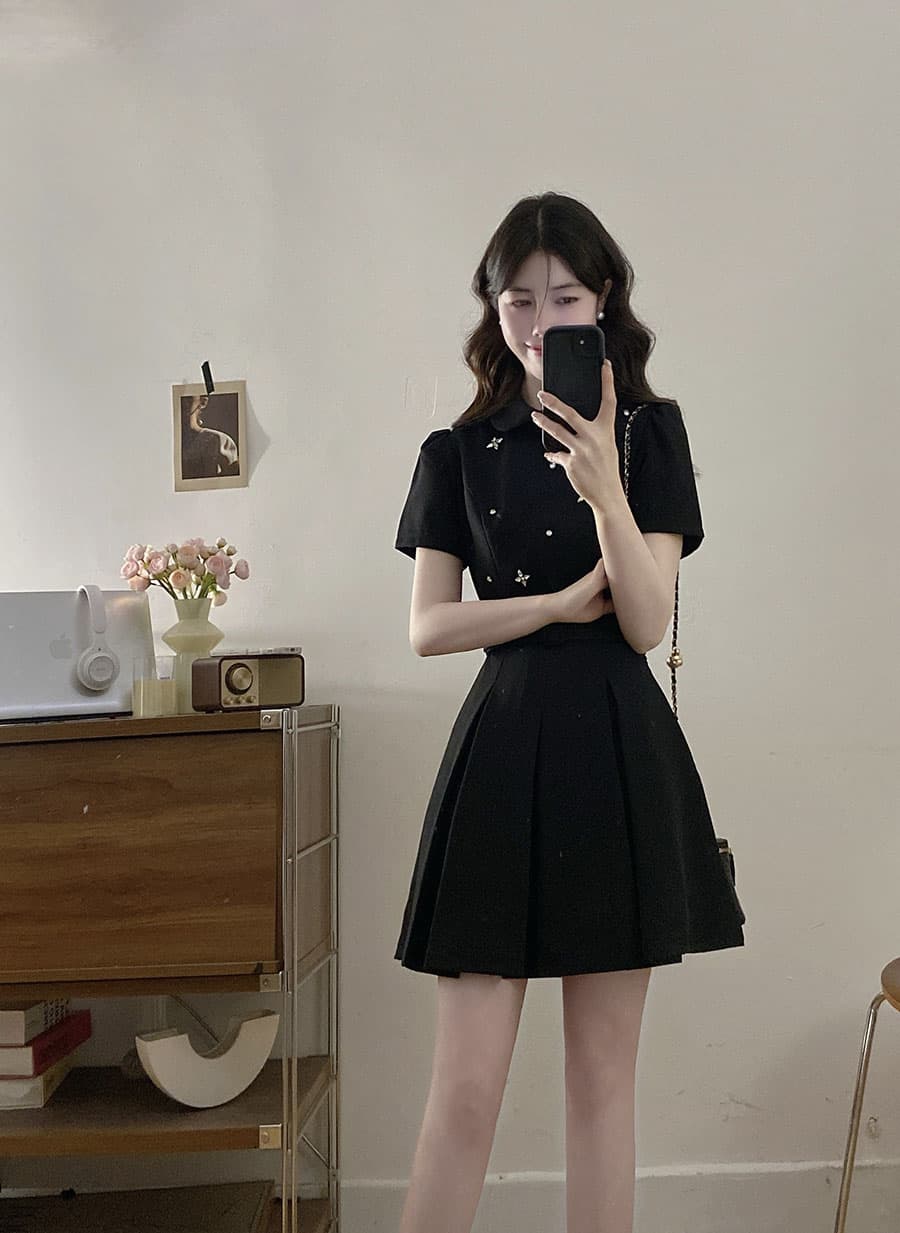 실사 빅 사이즈 새로운 여름 POLO 칼라 미니멀리즘 다용도 슬림해 보이는 허리 수축 디자인 연령 감소 그는 벤 바람 드레스 상세 이미지 19