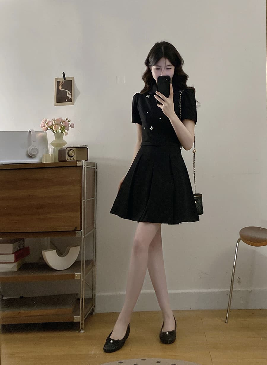 실사 빅 사이즈 새로운 여름 POLO 칼라 미니멀리즘 다용도 슬림해 보이는 허리 수축 디자인 연령 감소 그는 벤 바람 드레스 상세 이미지 21