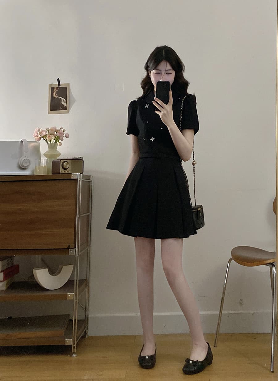 실사 빅 사이즈 새로운 여름 POLO 칼라 미니멀리즘 다용도 슬림해 보이는 허리 수축 디자인 연령 감소 그는 벤 바람 드레스 상세 이미지 23