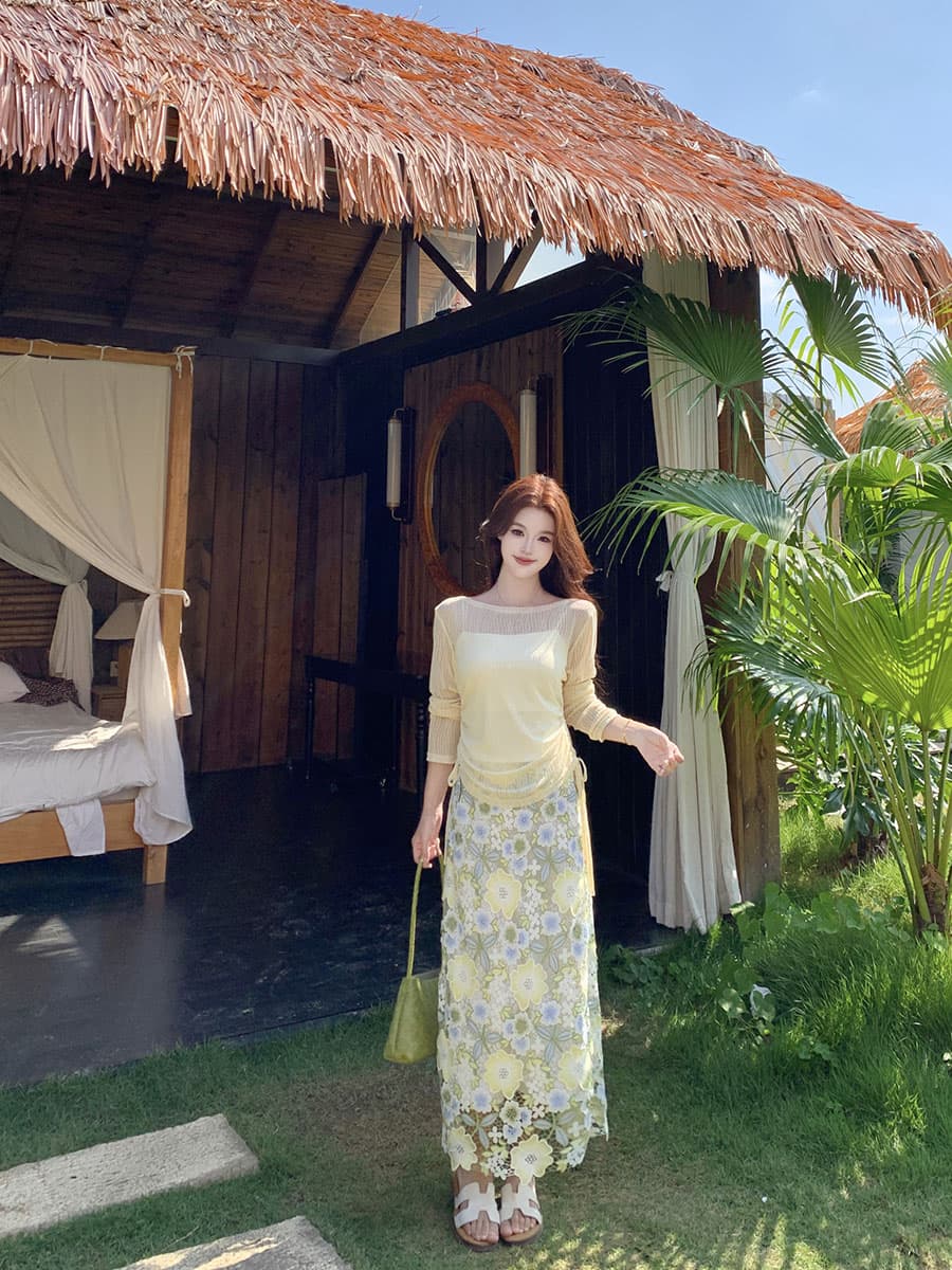 실사 빅 사이즈 꿈 딜 꽃 그림자 여름 새로운 신선함 문예 바람 품격 후아 벤 반신 스커트 3종 세트 상세 이미지 9