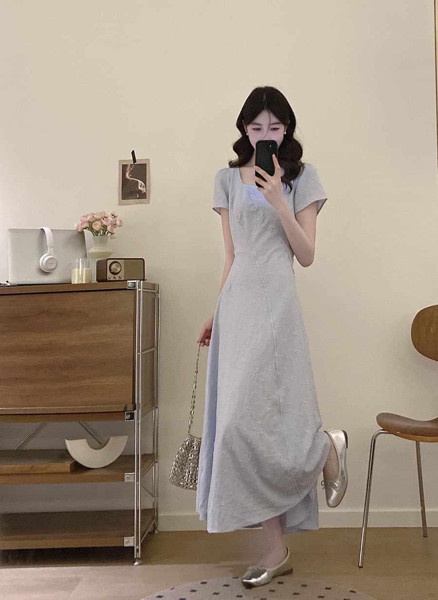 실사 빅 사이즈 작성자 꿈 그것 상황 여름 새로운 한 부서 미니멀리즘 디자인 센스 회색 파란색 슬림해 보이는 드레스 상세 이미지 6