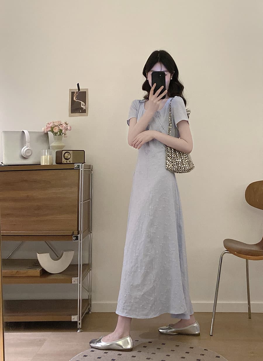 실사 빅 사이즈 작성자 꿈 그것 상황 여름 새로운 한 부서 미니멀리즘 디자인 센스 회색 파란색 슬림해 보이는 드레스 상세 이미지 10