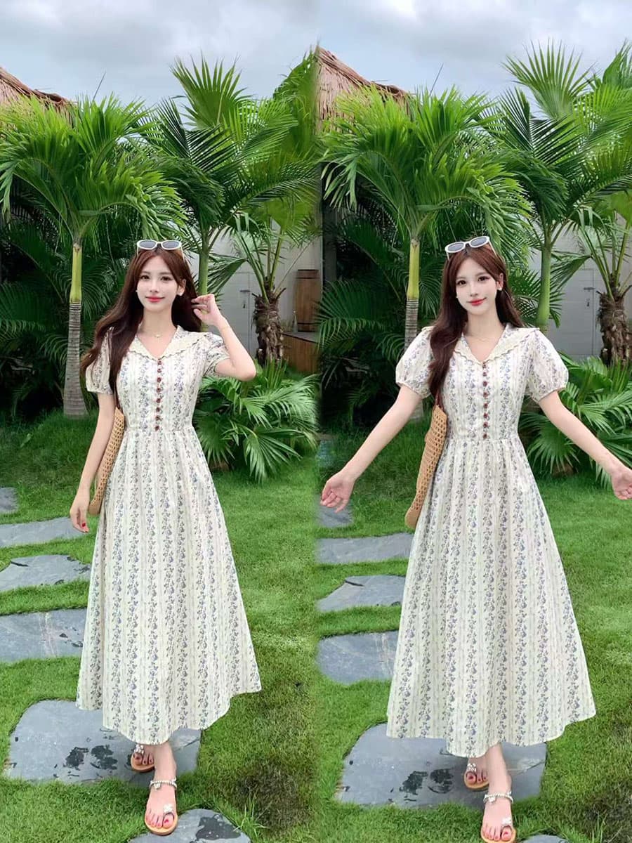 실사 새로운 2026 빅 사이즈 여름 패션 몸매 가꾸기 슬림해 보이는 센 부서 휴가 바람 레트로 꽃무늬 드레스