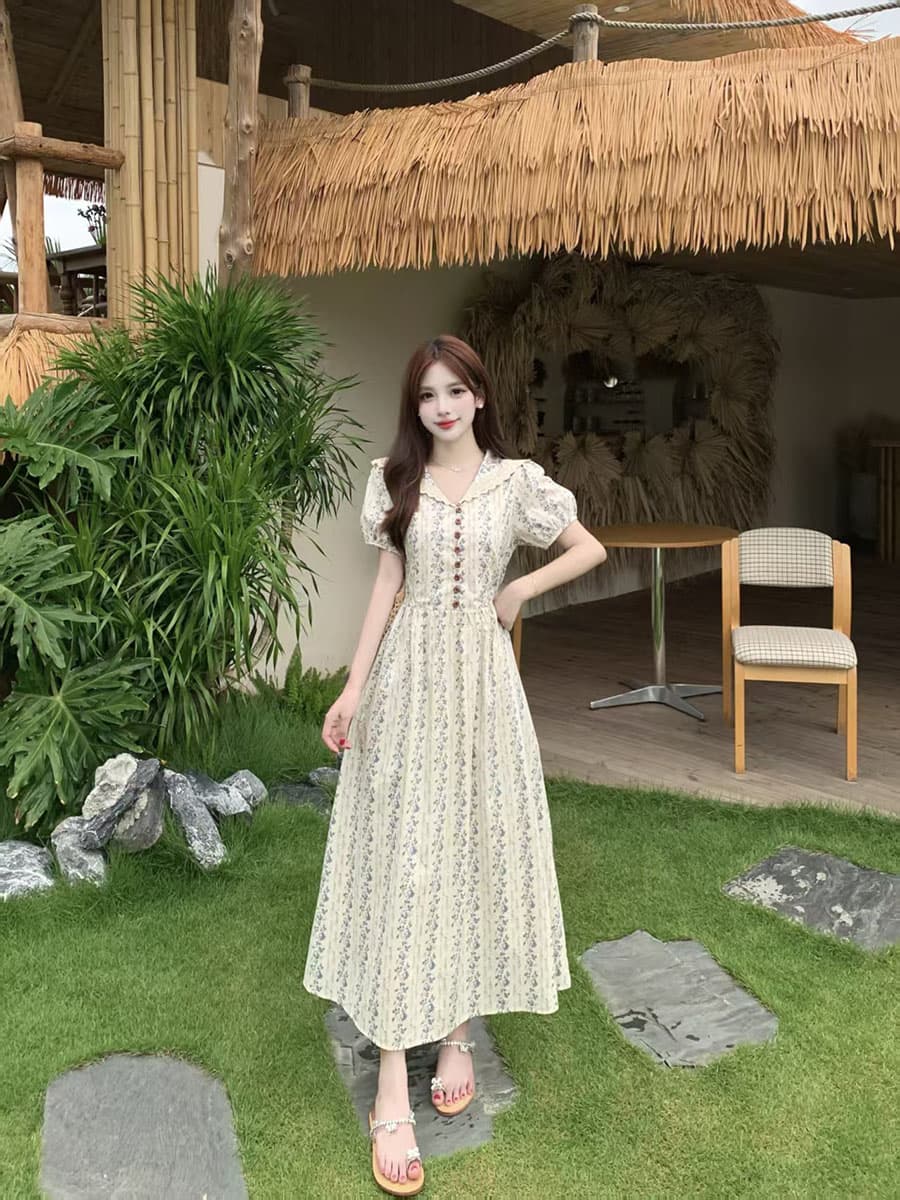 실사 새로운 2026 빅 사이즈 여름 패션 몸매 가꾸기 슬림해 보이는 센 부서 휴가 바람 레트로 꽃무늬 드레스 상세 이미지 11