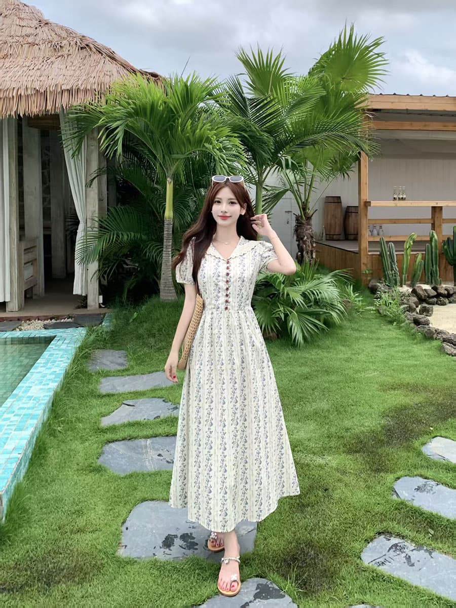 실사 새로운 2026 빅 사이즈 여름 패션 몸매 가꾸기 슬림해 보이는 센 부서 휴가 바람 레트로 꽃무늬 드레스 상세 이미지 12
